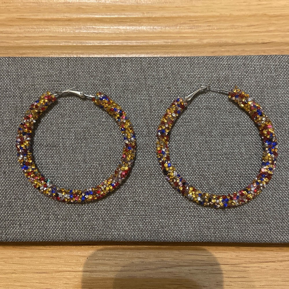 Rainbow Rhinestone Hoop Earrings
